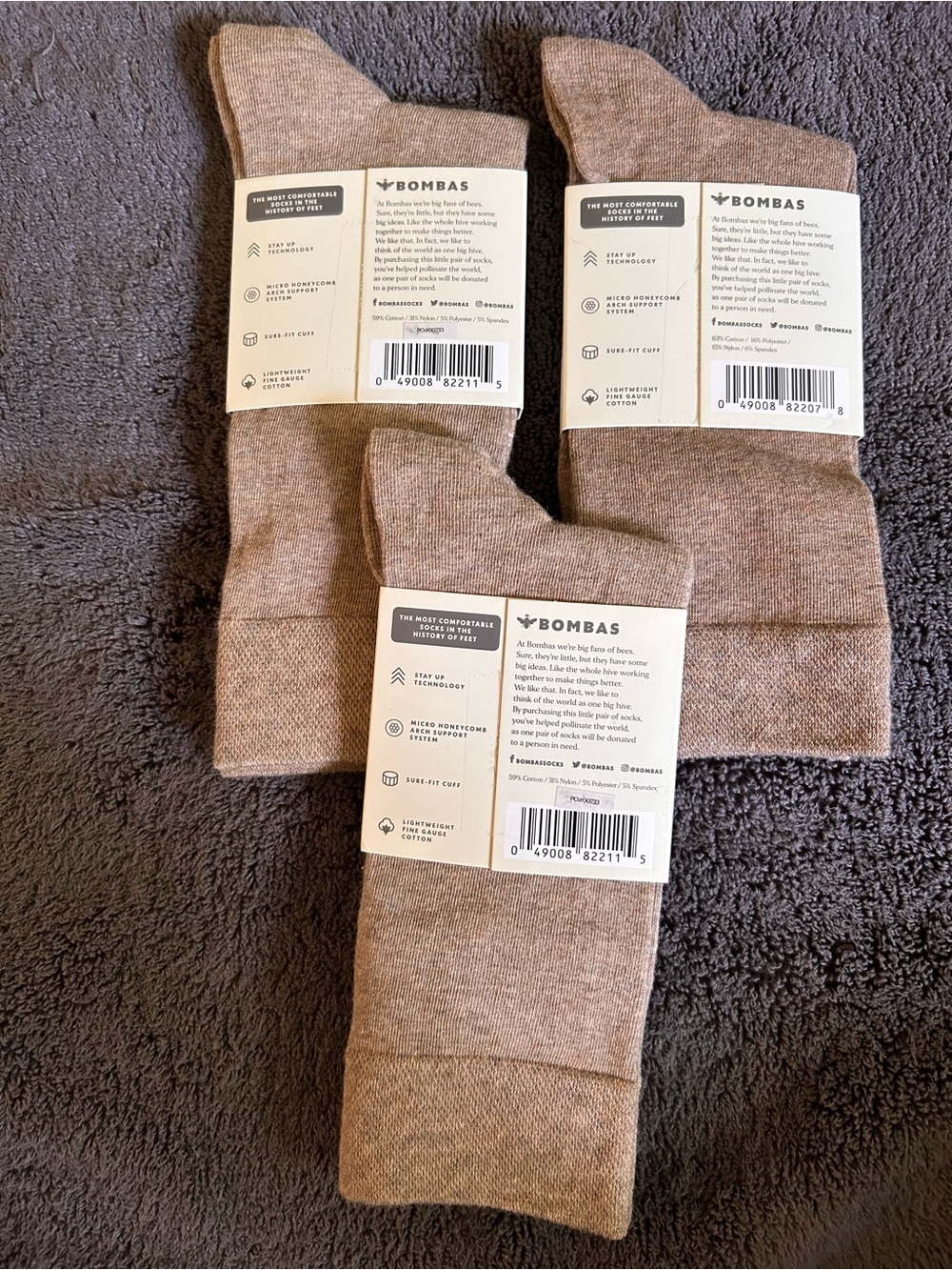 Bombas Lightweight Half Calf Socks in Beige - 3 Pack - Picture 2 of 2